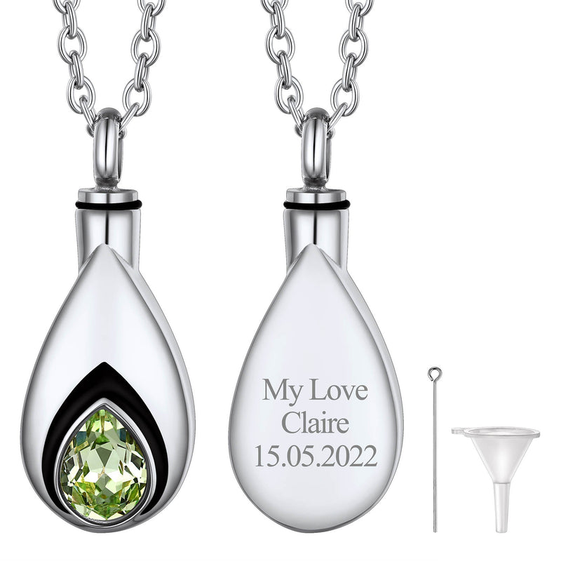 Custom Cremation Tear Drop Birthstone Urn Ashes Necklace for