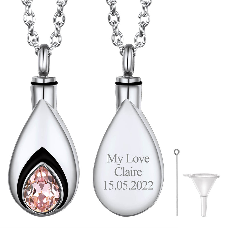 Custom Cremation Tear Drop Birthstone Urn Ashes Necklace for