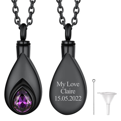 Custom Cremation Tear Drop Birthstone Urn Ashes Necklace for
