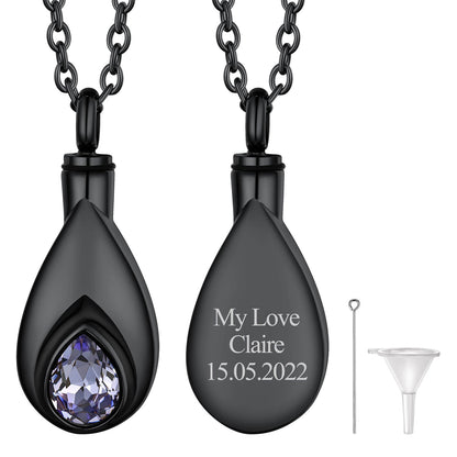 Custom Cremation Tear Drop Birthstone Urn Ashes Necklace for