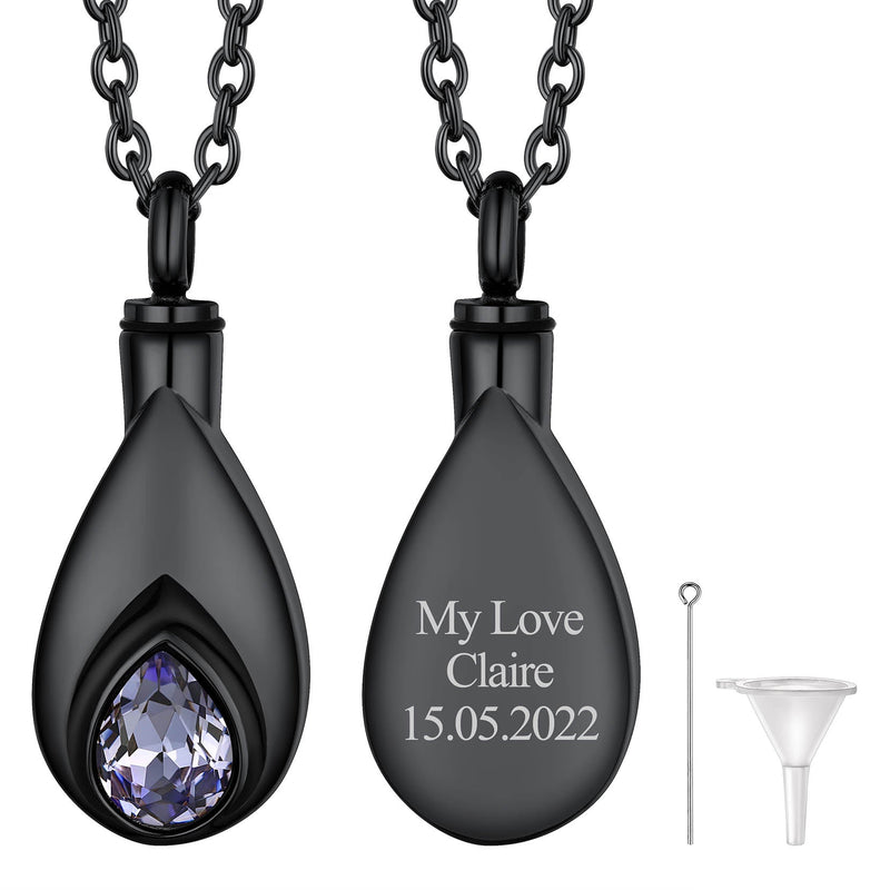 Custom Cremation Tear Drop Birthstone Urn Ashes Necklace for