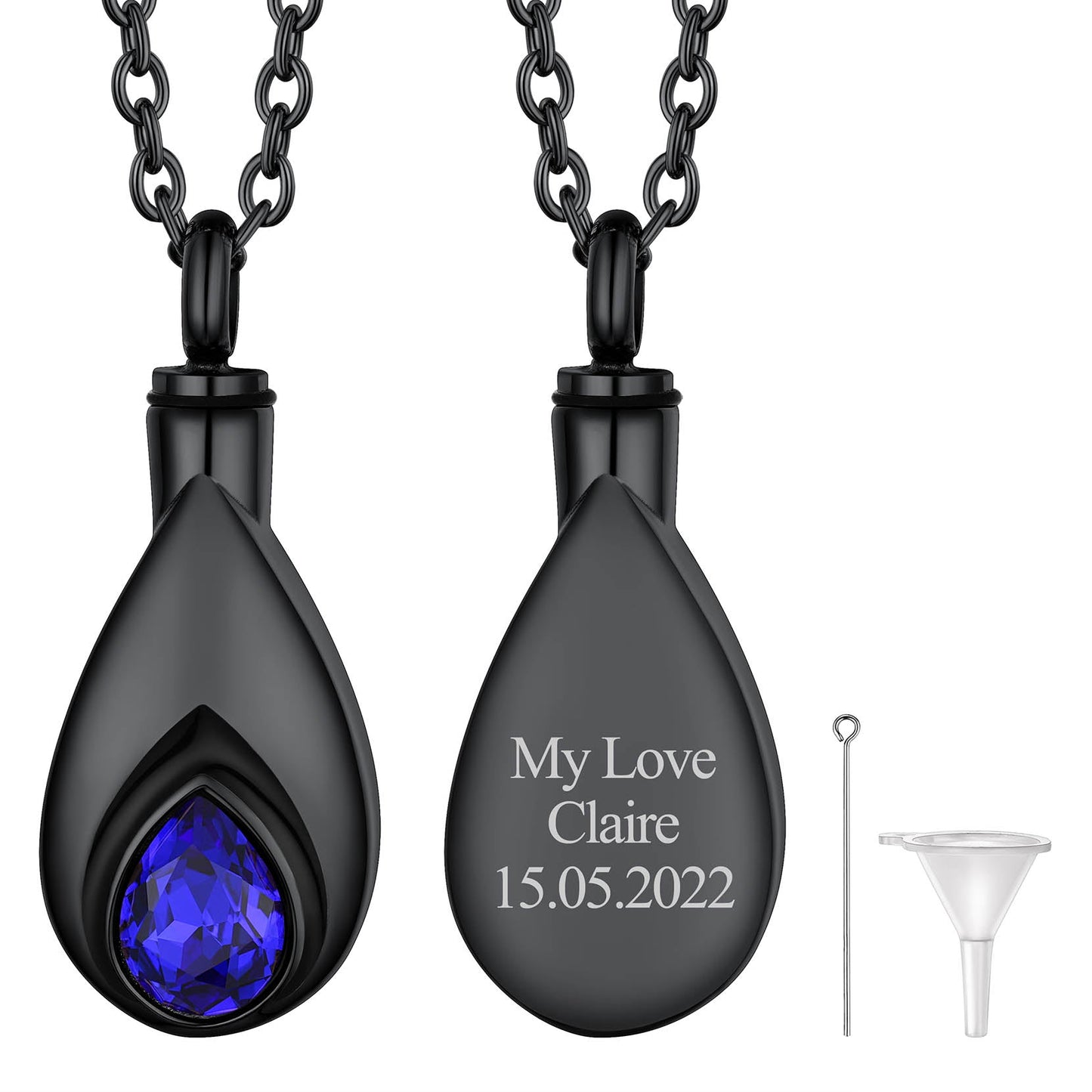 Custom Cremation Tear Drop Birthstone Urn Ashes Necklace for