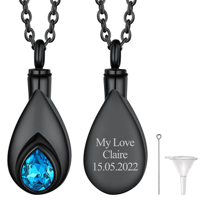 Custom Cremation Tear Drop Birthstone Urn Ashes Necklace for