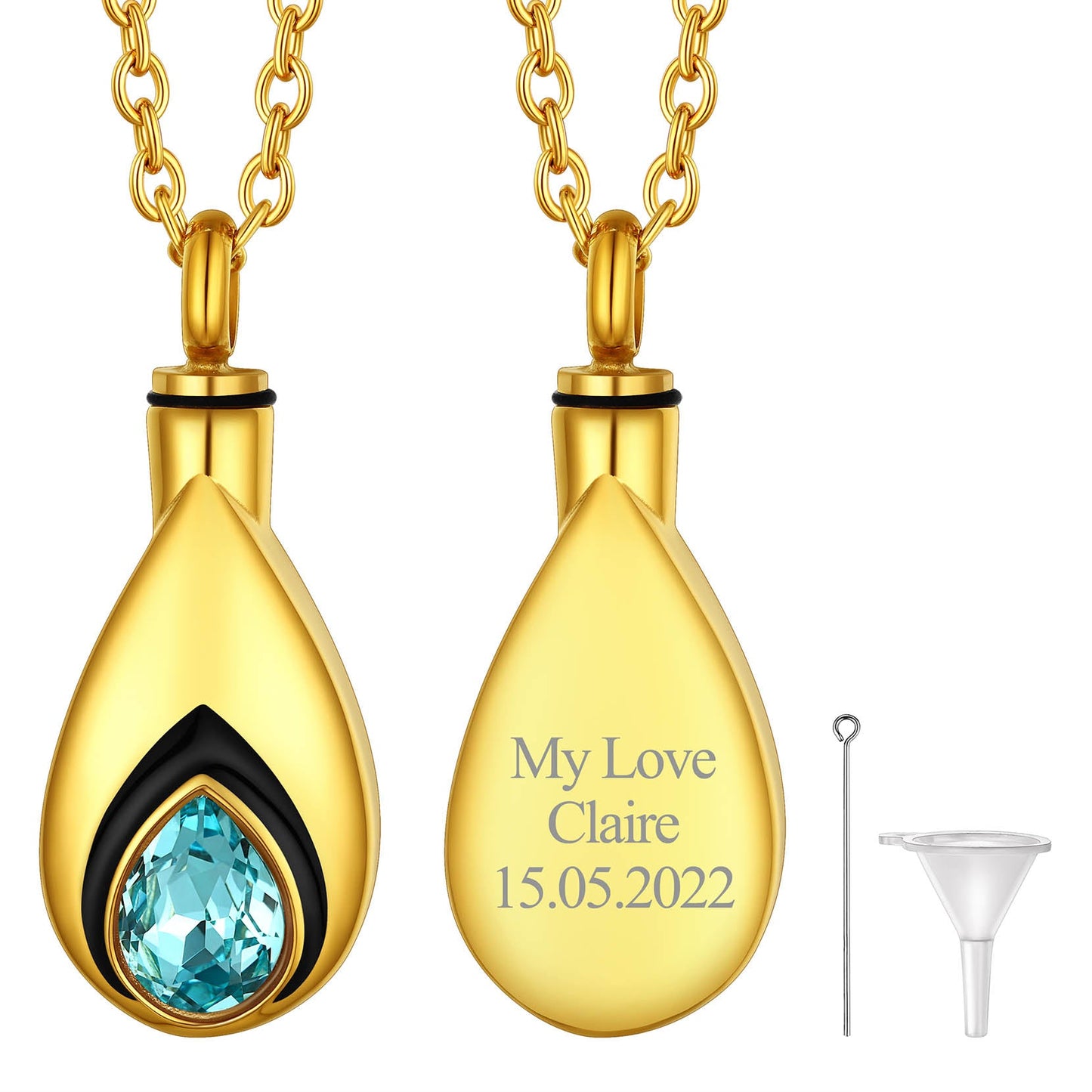 Custom Cremation Tear Drop Birthstone Urn Ashes Necklace for