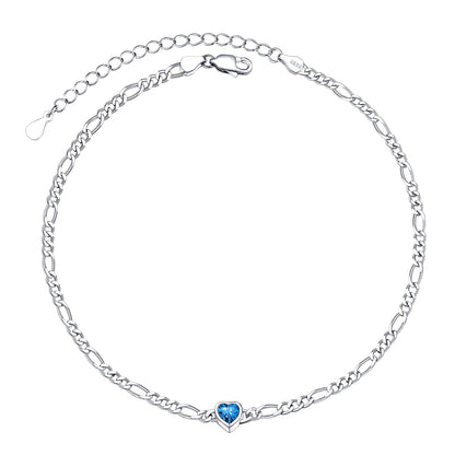 Personalized Sterling Silver Birthstone Dainty Heart Anklet for