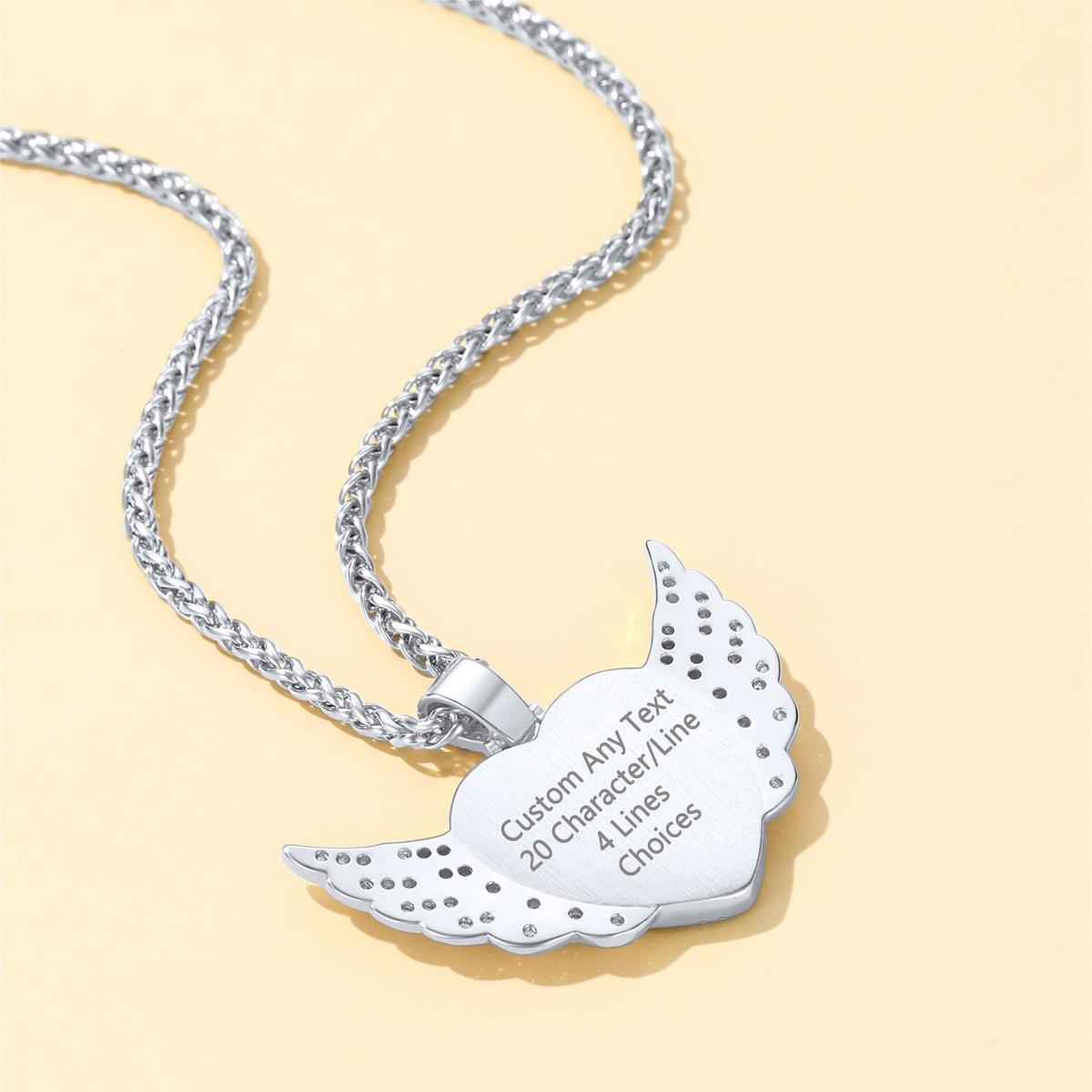 Personalized Picture Angel Wings Heart Necklace for With Cz, Memorial Jewelry