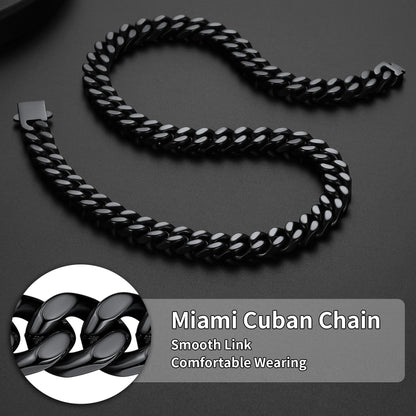 Engraved Cuban Chain & Bracelet Jewelry Set for , 7/9/12mm