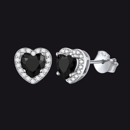 Sterling Silver Birthstone Heart Halo Stud Earrings for