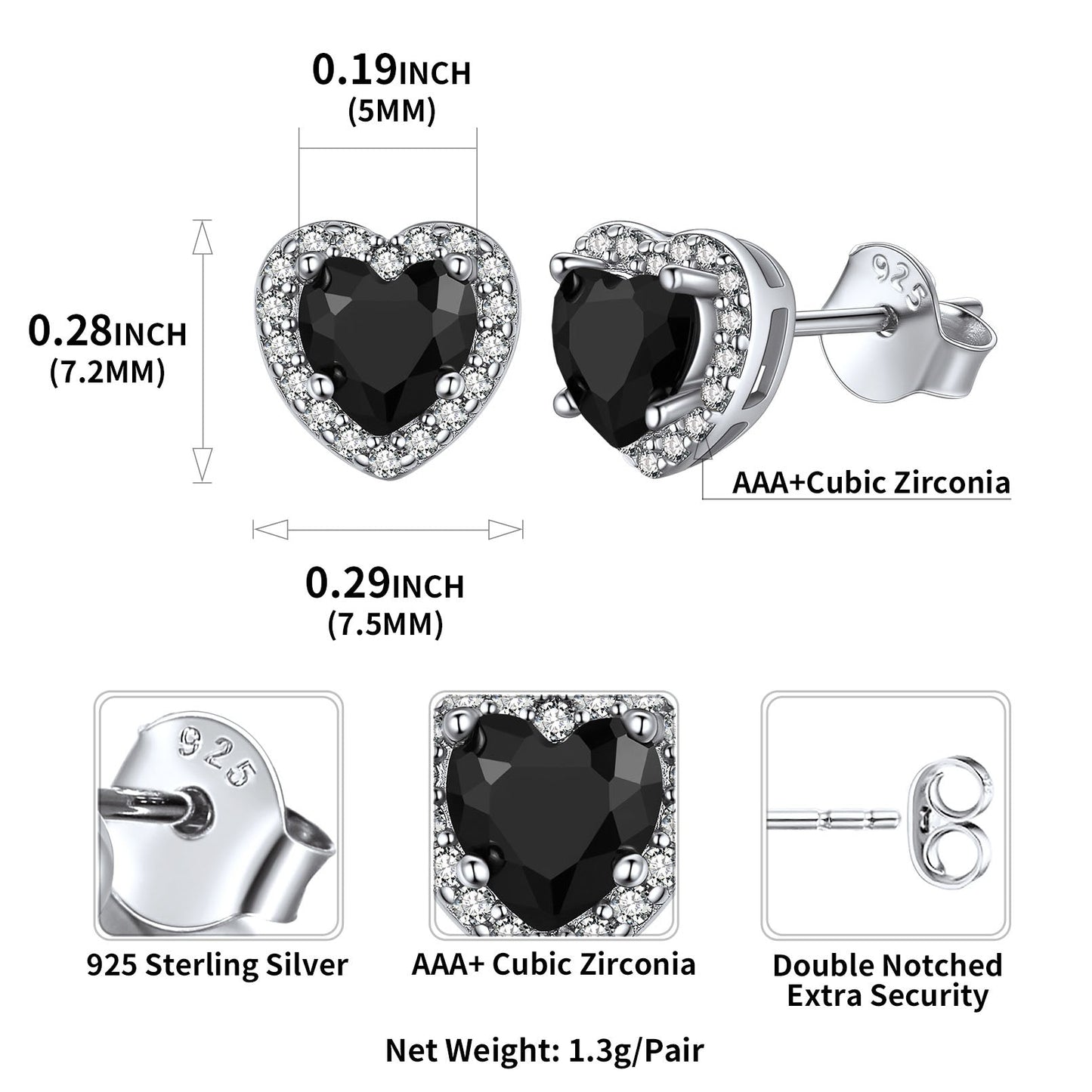 Sterling Silver Birthstone Heart Halo Stud Earrings for