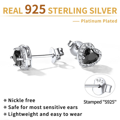 Sterling Silver Birthstone Heart Halo Stud Earrings for