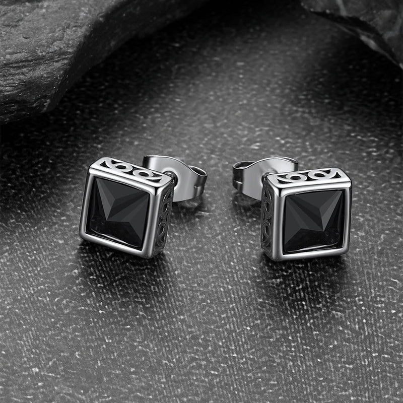 Square Celtic Black Zirconia Diamond Stud Earrings for