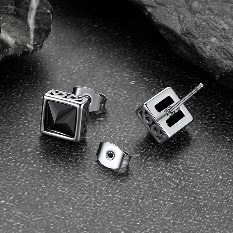 Square Celtic Black Zirconia Diamond Stud Earrings for