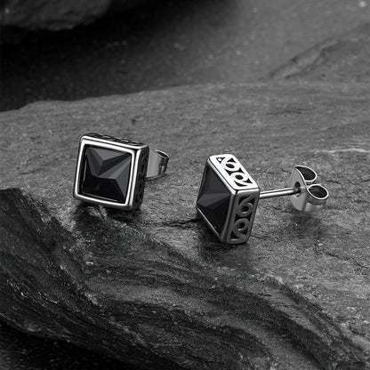 Square Celtic Black Zirconia Diamond Stud Earrings for