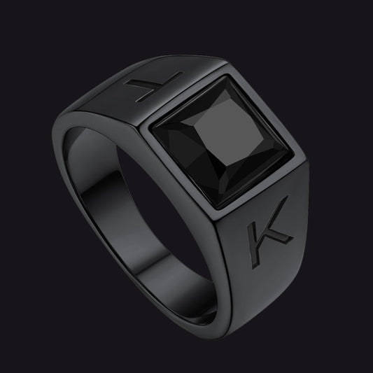 Custom Square Black Gemstone Signet Ring for
