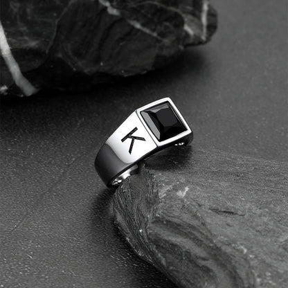 Custom Square Black Gemstone Signet Ring for