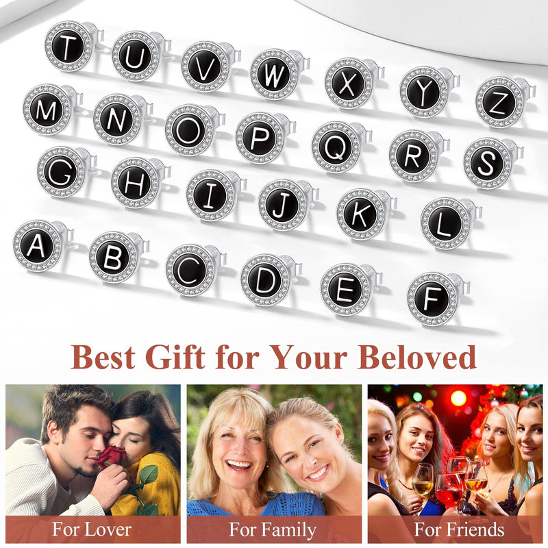 Personalized Black Initial Letter Stud Earrings for