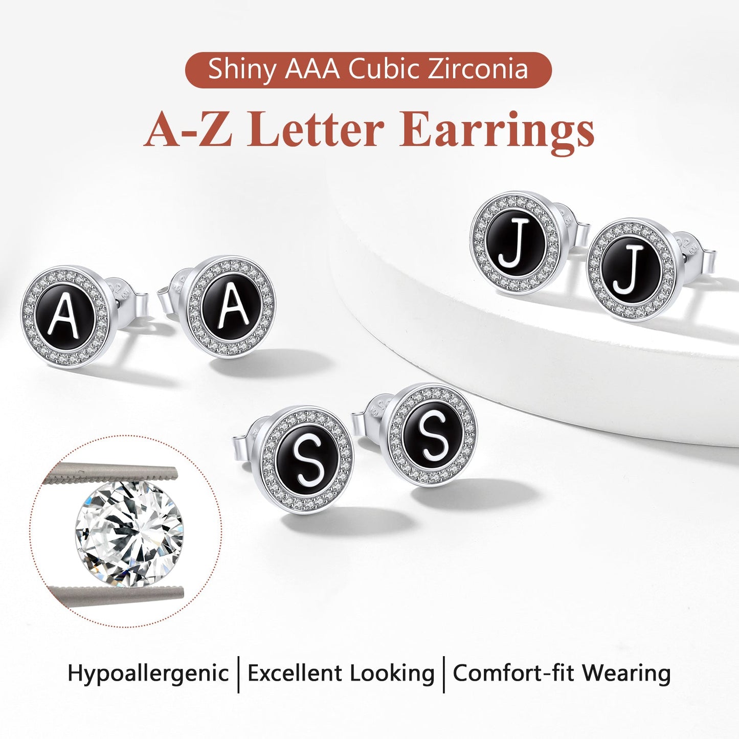 Personalized Black Initial Letter Stud Earrings for