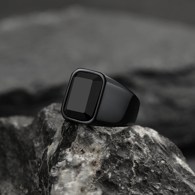 Black Onyx Stone Ring Signet Ring for Size 07-12