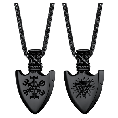 Viking Gungnir Pendant Necklace With Valknut & Compass for