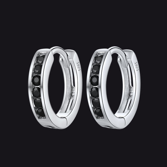 Sterling Silver Black Onyx Huggie Hoop Earrings for