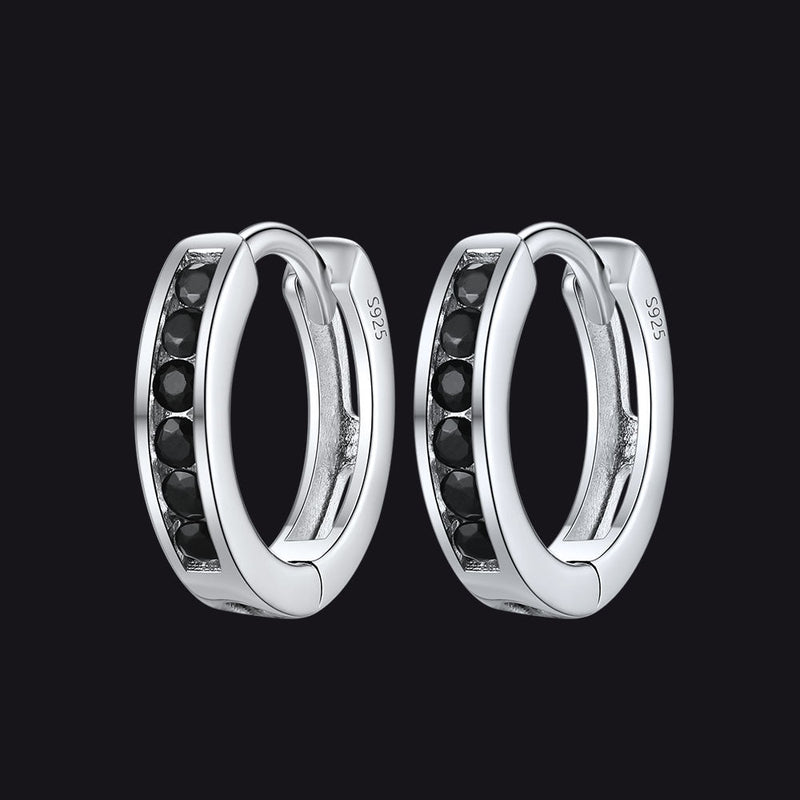 Flash Sterling Silver Black Onyx Huggie Hoop Earrings for