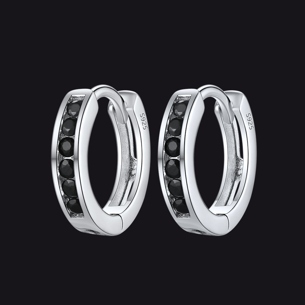 Flash Sterling Silver Black Onyx Huggie Hoop Earrings for