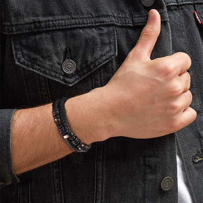 Engraved Braided Leather Bracelet for My Grandson