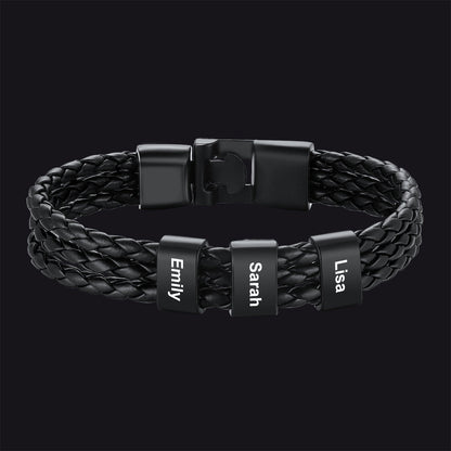 Customized Braided Leather Bracelet With Name Beads for