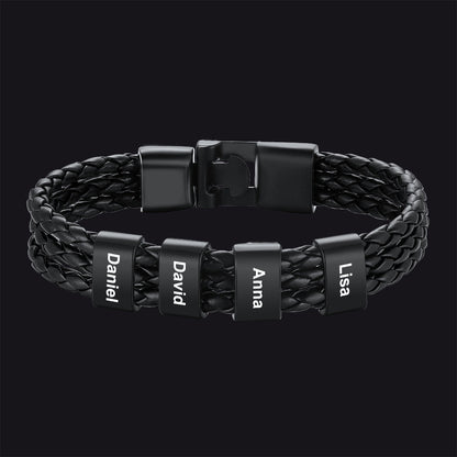 Customized Braided Leather Bracelet With Name Beads for