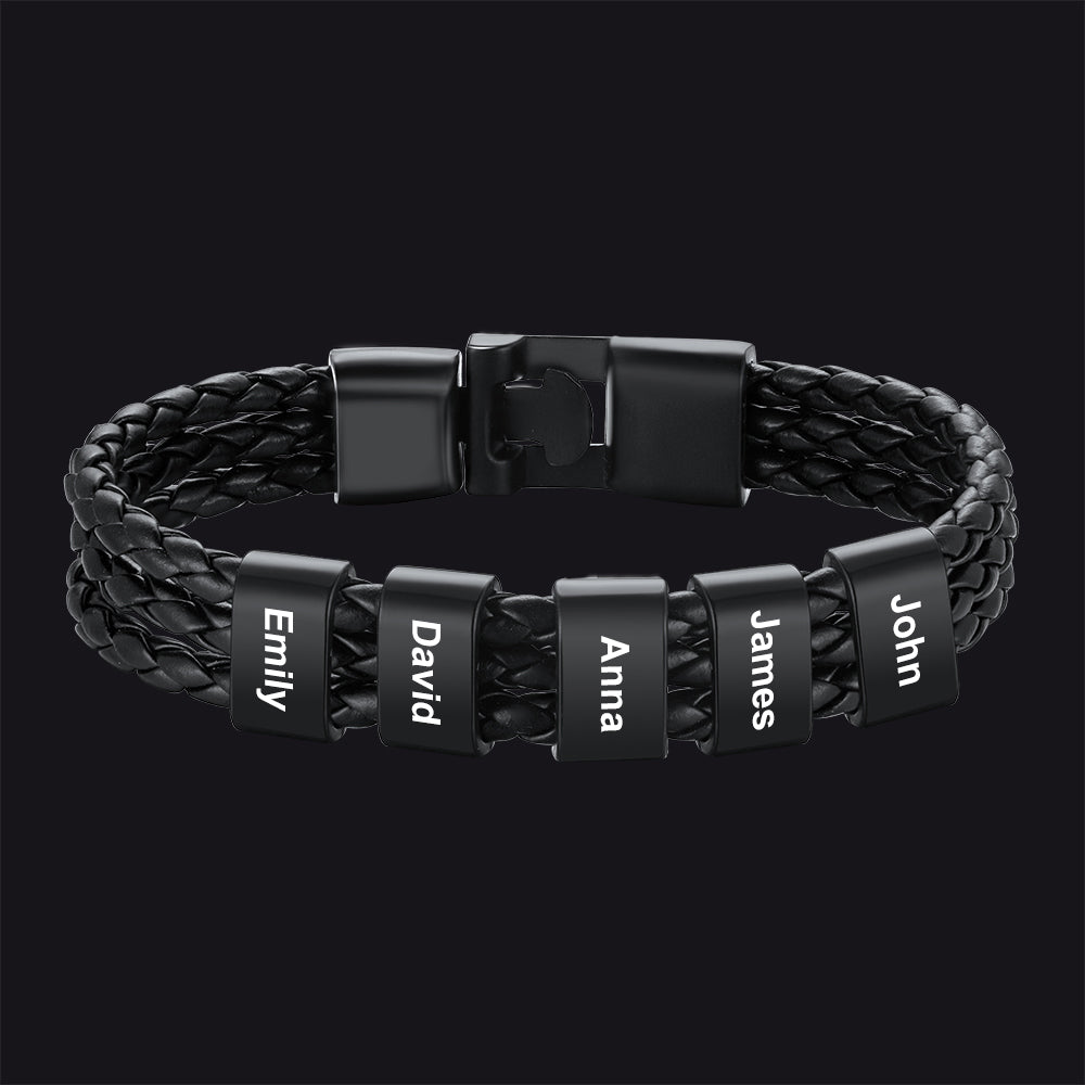 Customized Braided Leather Bracelet With Name Beads for