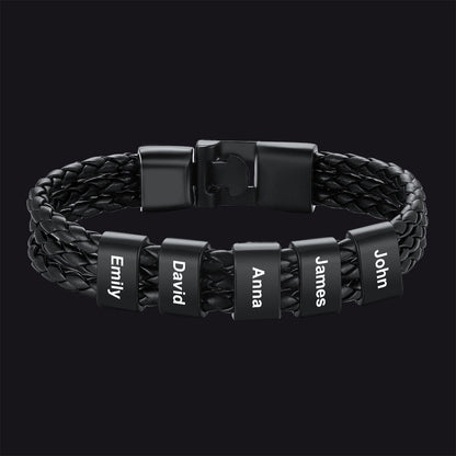 Customized Braided Leather Bracelet With Name Beads for