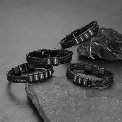 Customized Braided Leather Bracelet With Name Beads for