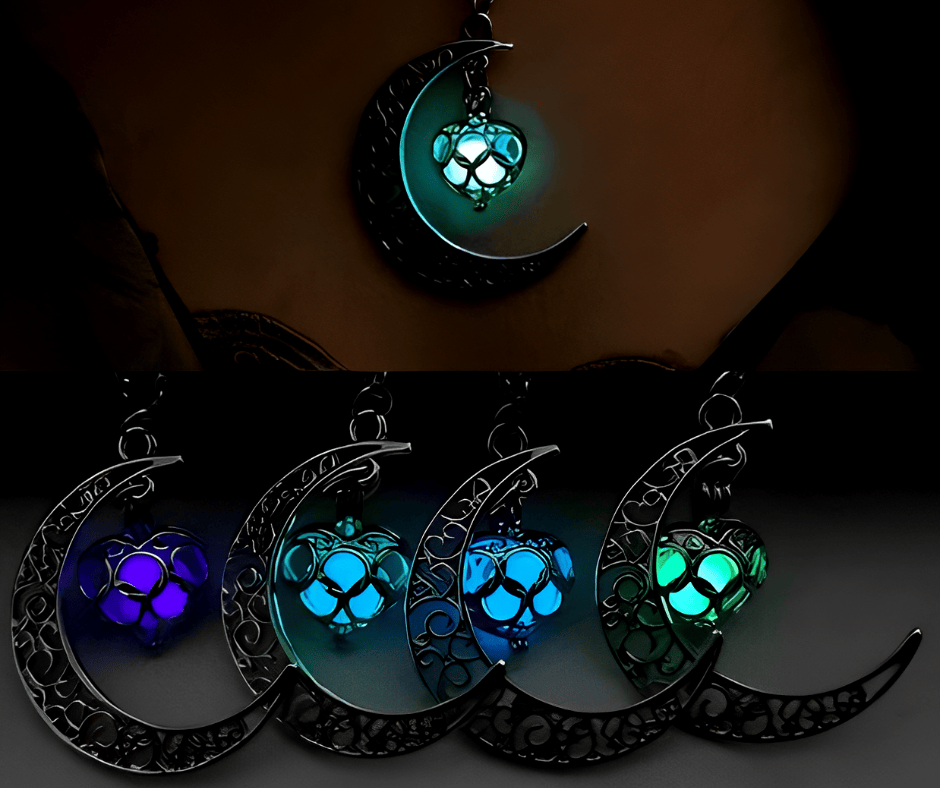 Luminous Crescent Moon and Dragon Necklace