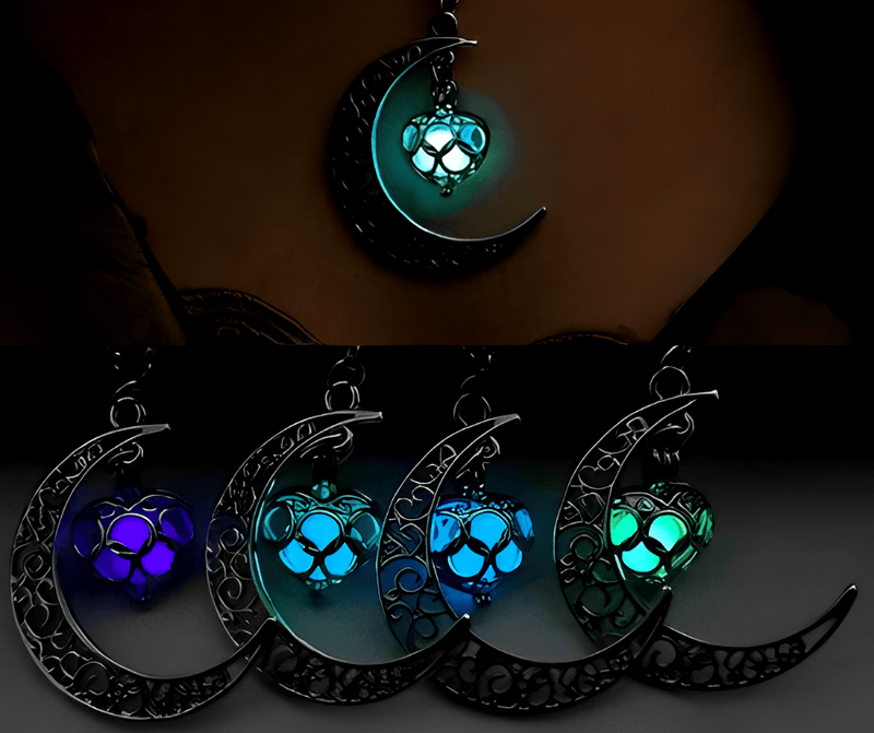 Luminous Crescent Moon and Dragon Necklace