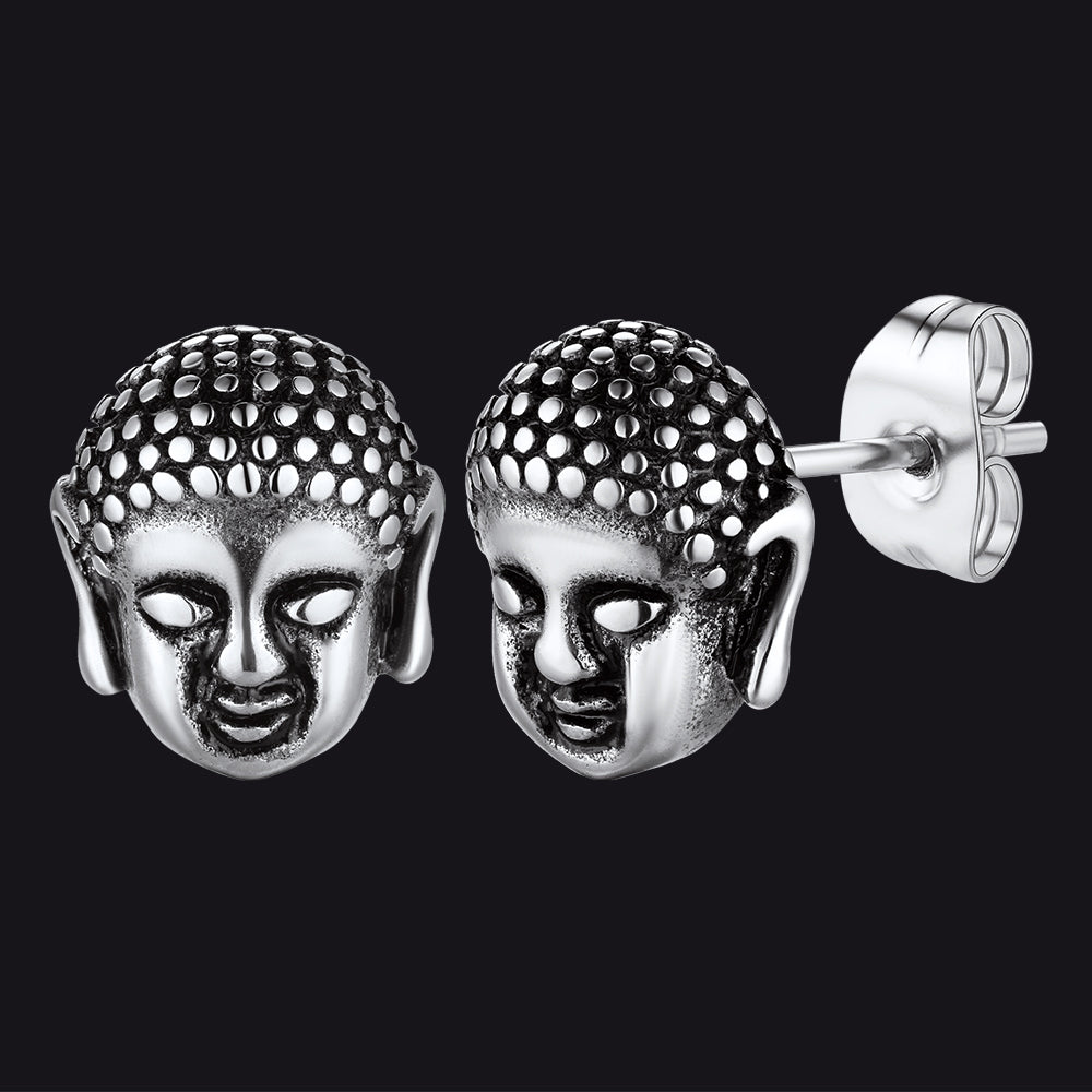 Flash Retro Buddha Head Stud Earrings for