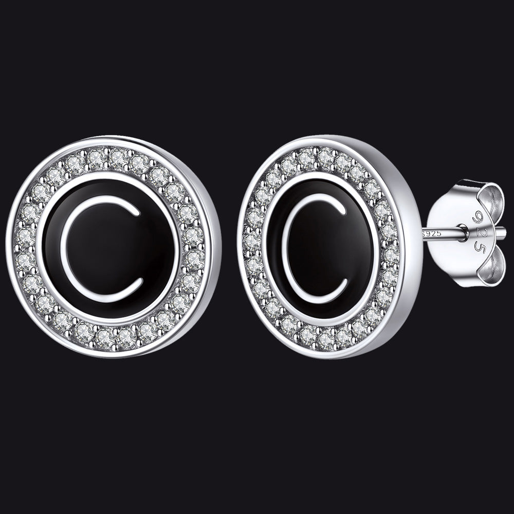 Personalized Black Initial Letter Stud Earrings for