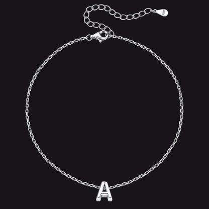 Sterling Silver Initial Cable Chain Ankle Bracelet for