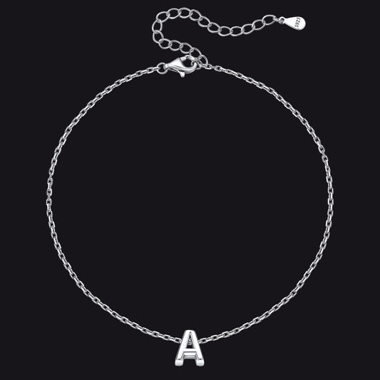Sterling Silver Initial Cable Chain Ankle Bracelet for
