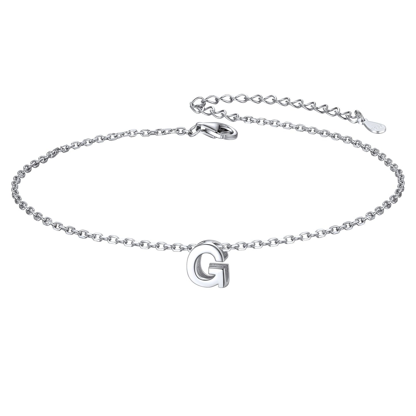 Sterling Silver Initial Cable Chain Ankle Bracelet for