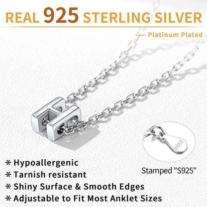 Sterling Silver Initial Cable Chain Ankle Bracelet for