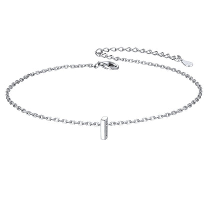 Sterling Silver Initial Cable Chain Ankle Bracelet for