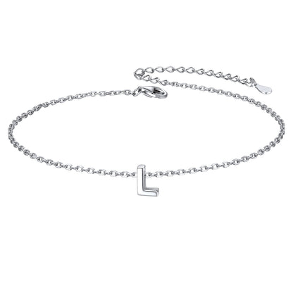 Sterling Silver Initial Cable Chain Ankle Bracelet for