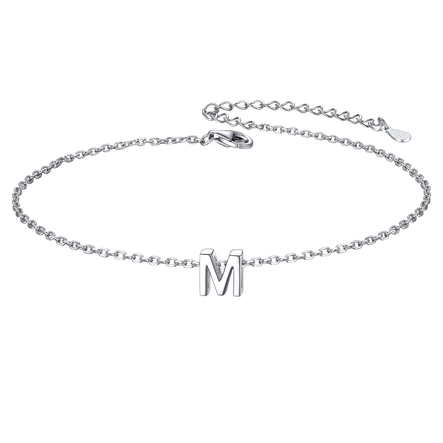 Sterling Silver Initial Cable Chain Ankle Bracelet for
