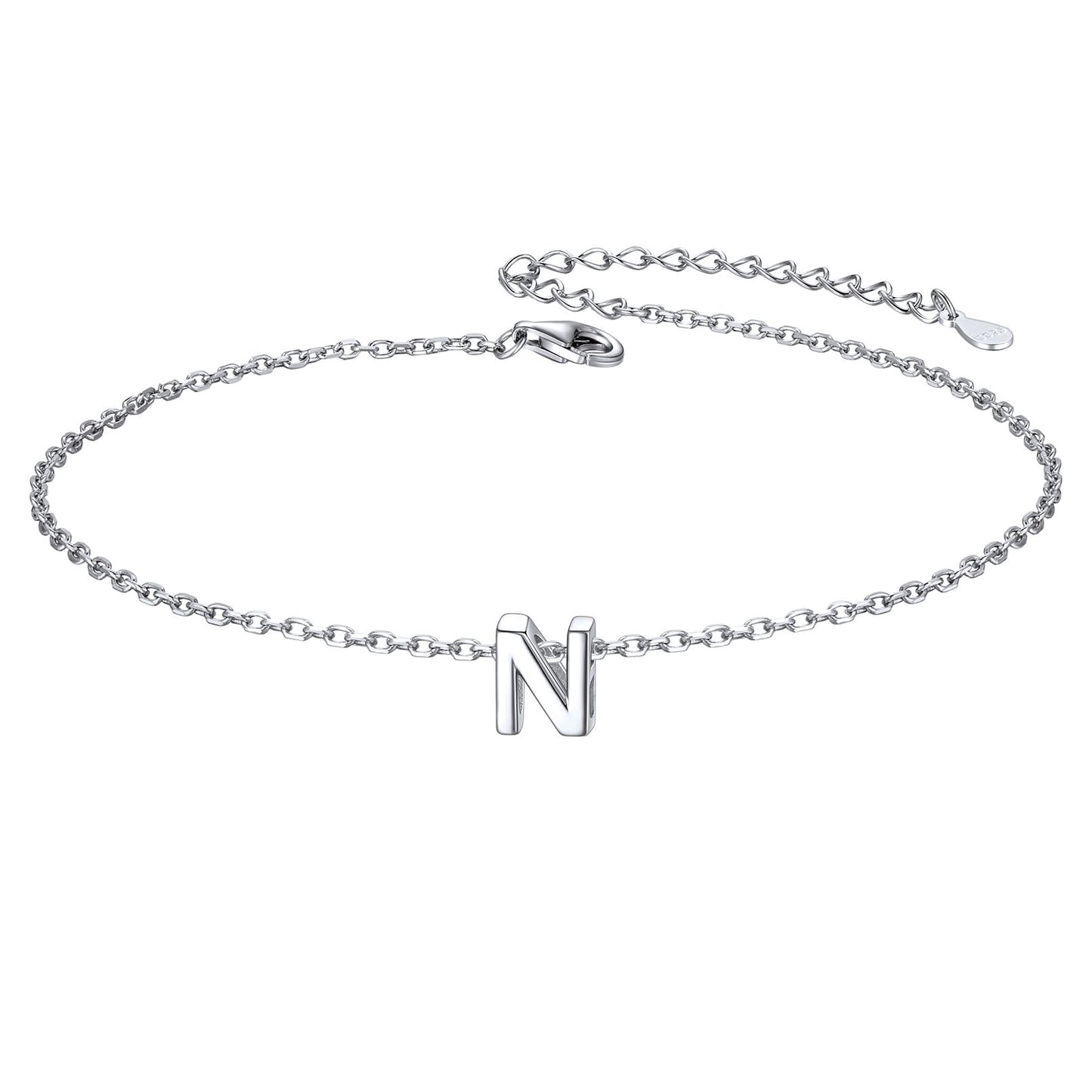 Sterling Silver Initial Cable Chain Ankle Bracelet for
