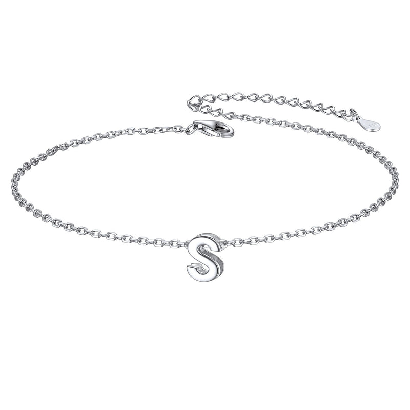 Sterling Silver Initial Cable Chain Ankle Bracelet for