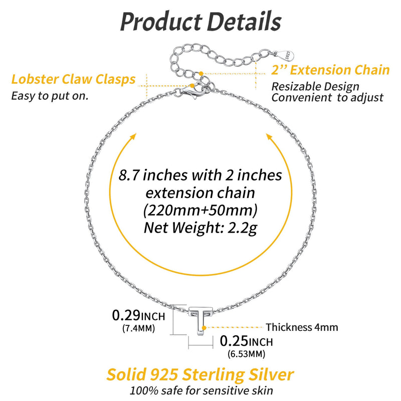 Sterling Silver Initial Cable Chain Ankle Bracelet for