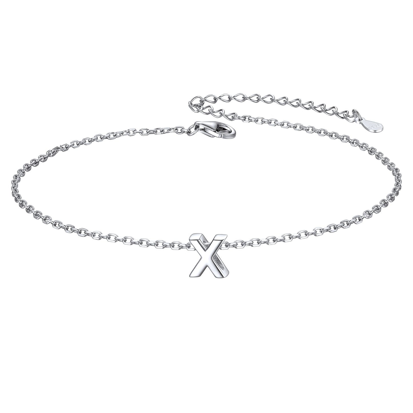 Sterling Silver Initial Cable Chain Ankle Bracelet for