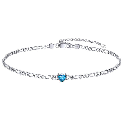 Personalized Sterling Silver Birthstone Dainty Heart Anklet for