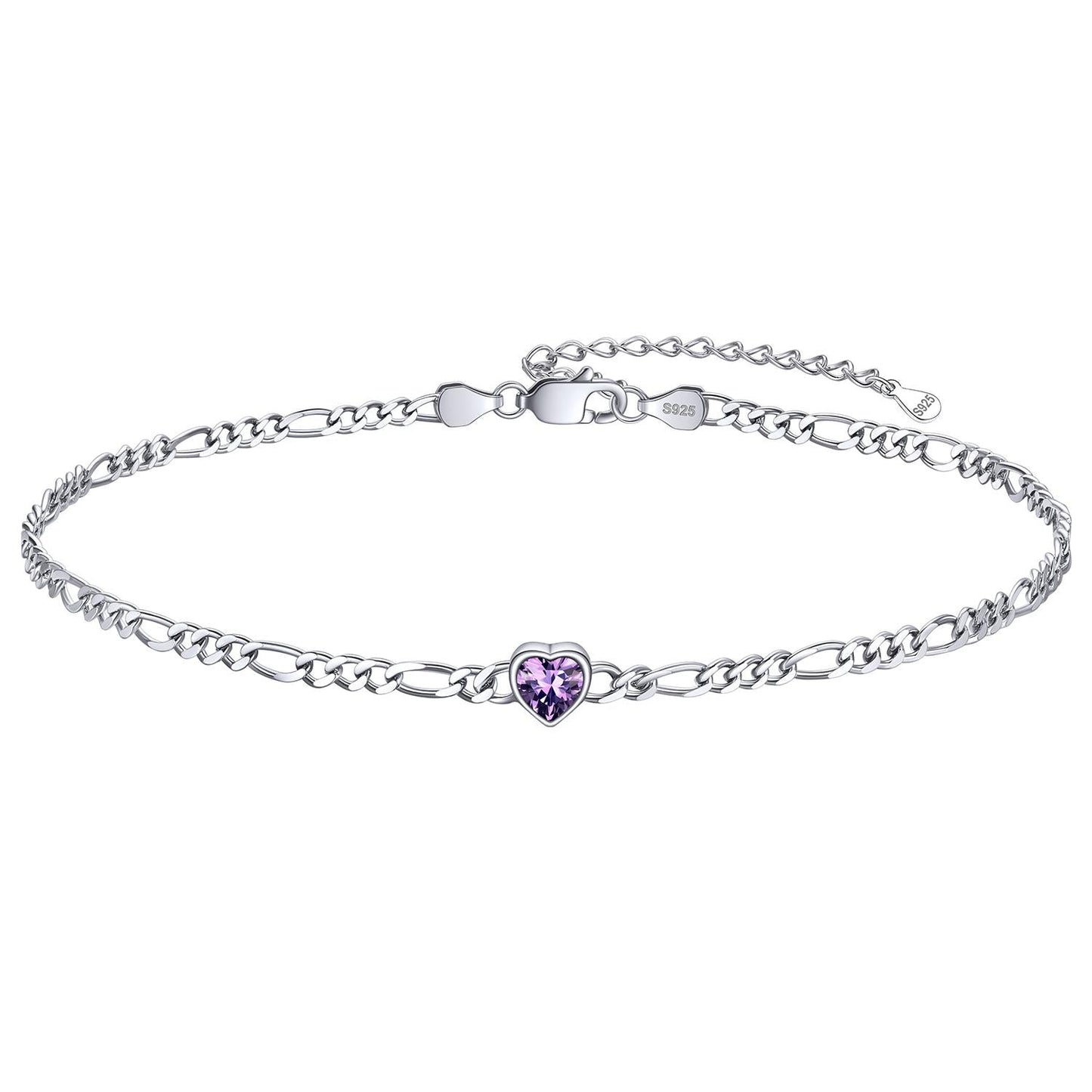 Personalized Sterling Silver Birthstone Dainty Heart Anklet for