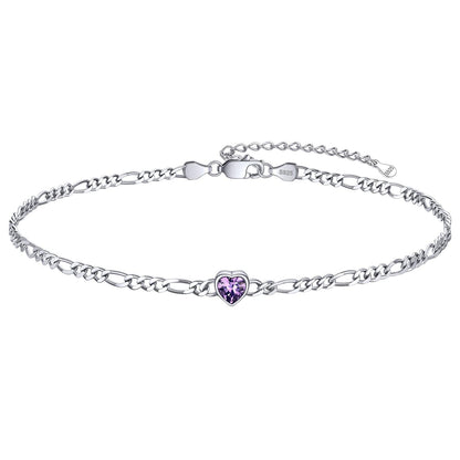 Personalized Sterling Silver Birthstone Dainty Heart Anklet for